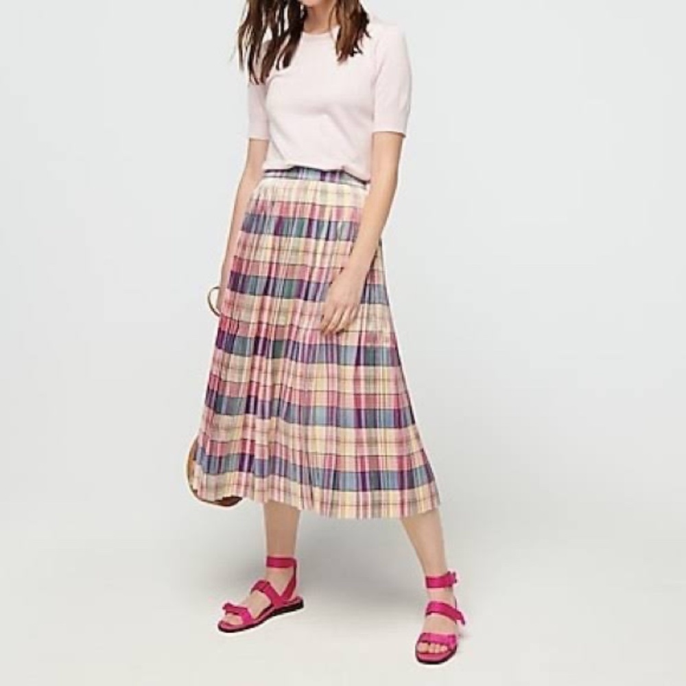 J.Crew Pleated Midi Skirt in Shimmering Plaid - Picture 2 of 7